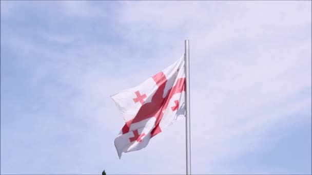 Zbliżenie Flagi Gruzji Powietrzu Dzień Filmy — Wideo stockowe