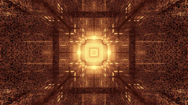 Рендеринг Футуристического Фона Геометрическими Формами Яркими Золотистыми Светодиодными Лампами — стоковое фото