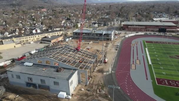 Aerial View University Wisconsin Crosse College Football Track Stadium New — Stock Video