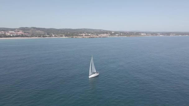 Flygbild Segelbåt Lugna Havet — Stockvideo