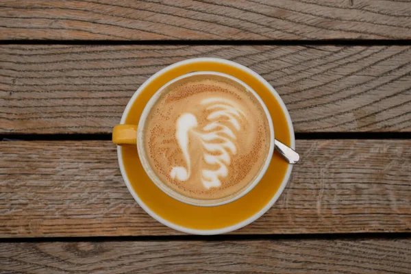 Blick Von Oben Auf Eine Tasse Cappuccino Mit Latte Art — Stockfoto
