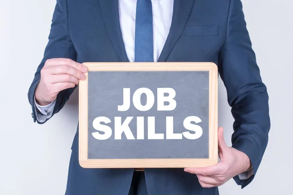 Affärsman Som Har Svart Tavla Job Skills — Stockfoto