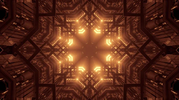 Uma Renderização Fundo Futurista Com Formas Geométricas Luzes Led Douradas — Fotografia de Stock