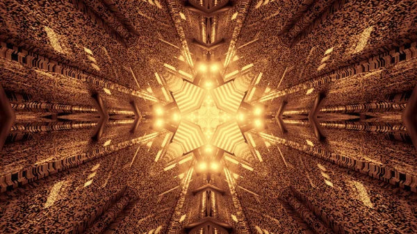 Renderelés Futurisztikus Háttér Geometriai Formák Fényes Arany Led Fények — Stock Fotó