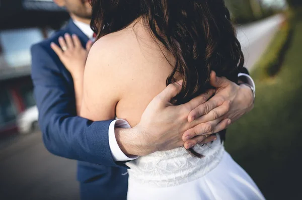 Primo Piano Una Sposa Uno Sposo Che Godono Ballo — Foto Stock