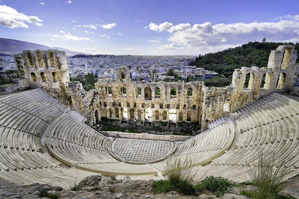 Teatro Herodion Nas Ruínas Acropolis Com Vista Atenas Greece — Fotografia de Stock