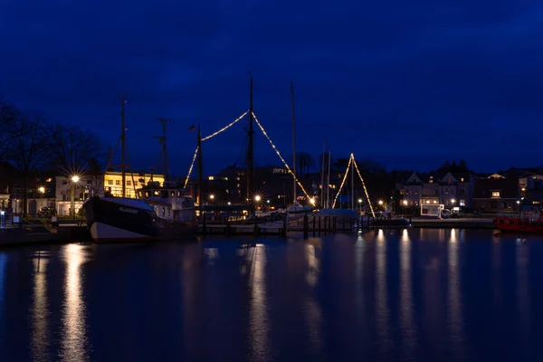 Laboe Tyskland Feb 2021 Hamnen Tje Stad Laboe Natten Med — Stockfoto