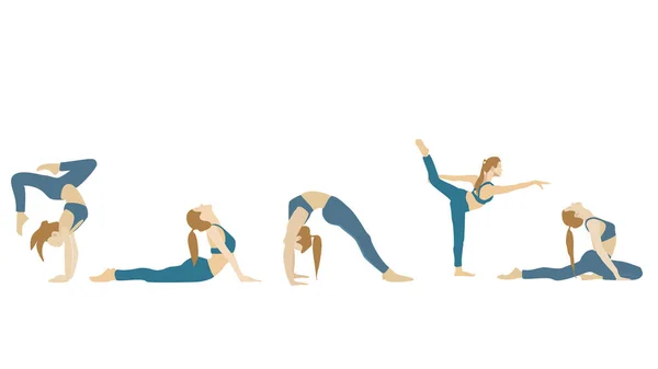 Illustration Different Yoga Poses Isolated White Background — Stock Photo, Image