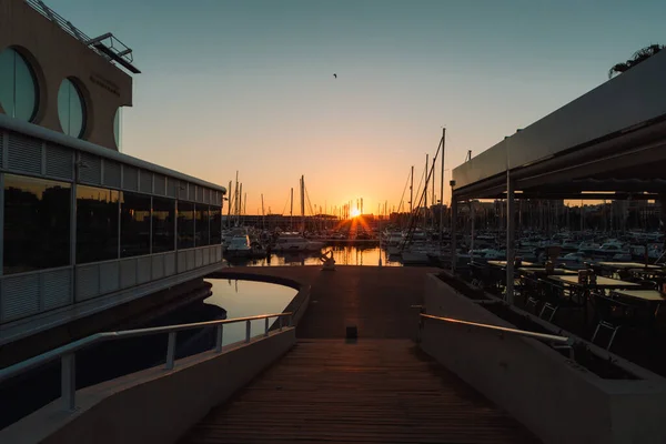 Une Vue Panoramique Port Sur Fond Coucher Soleil — Photo