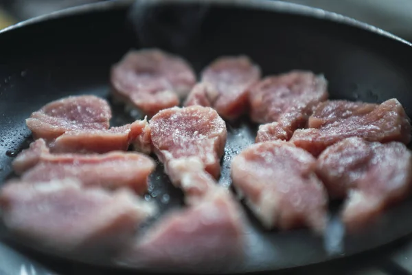 Macro Shot Cuts Pork Tenderloin Cooking — Zdjęcie stockowe