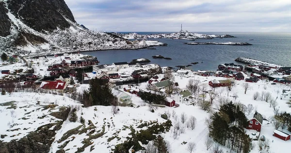 Luchtfoto Van Lofoten Stad Donkere Sombere Winterdag Nordland Noorwegen — Stockfoto