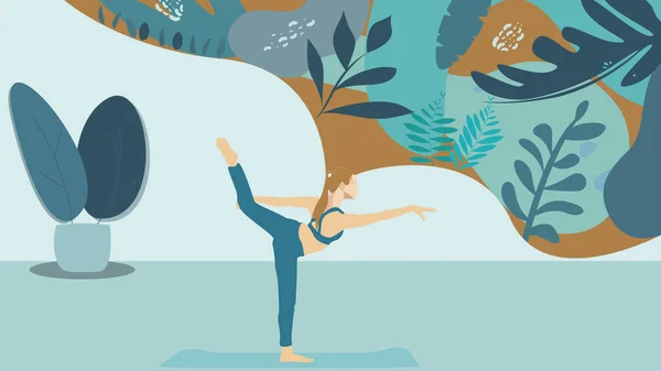 Illustration Woman Figure Doing Yoga While Thinking Nature Blue Background — Stock Photo, Image