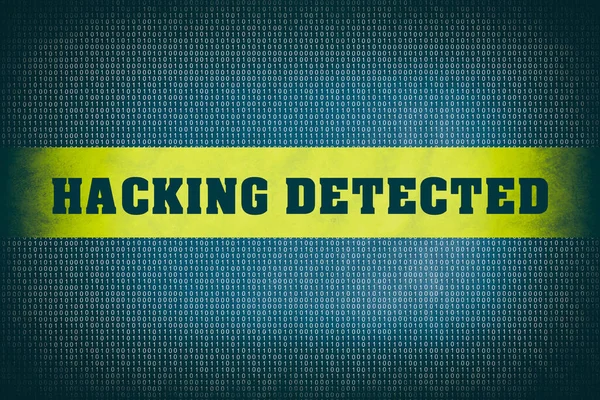 Illustrazione Hacking Detected Striscia Gialla Con Sfondo Digitale — Foto Stock