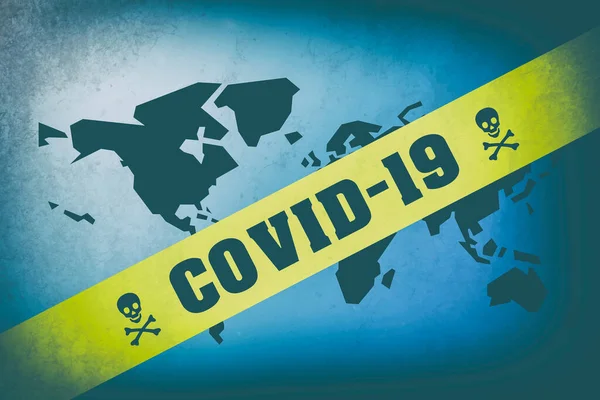 Uma Ilustração Palavra Covid Mapa Mundo Conceito Quarentena Lockdow Coronavirus — Fotografia de Stock
