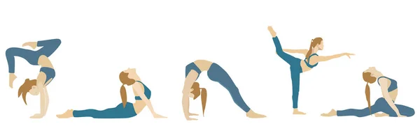 Illustration Different Yoga Poses Isolated White Background — Stock Photo, Image