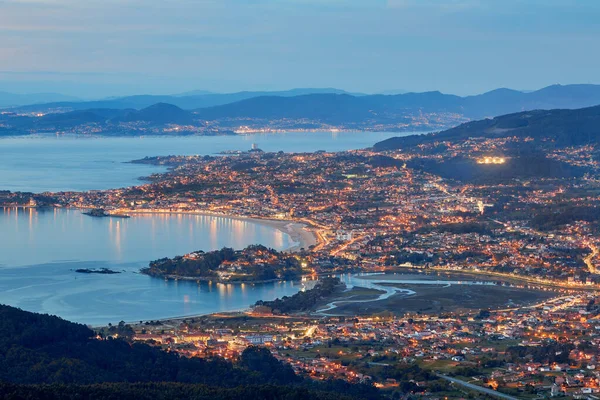 Plan Aérien Belle Ria Vigo Galice Espagne Pendant Soirée — Photo