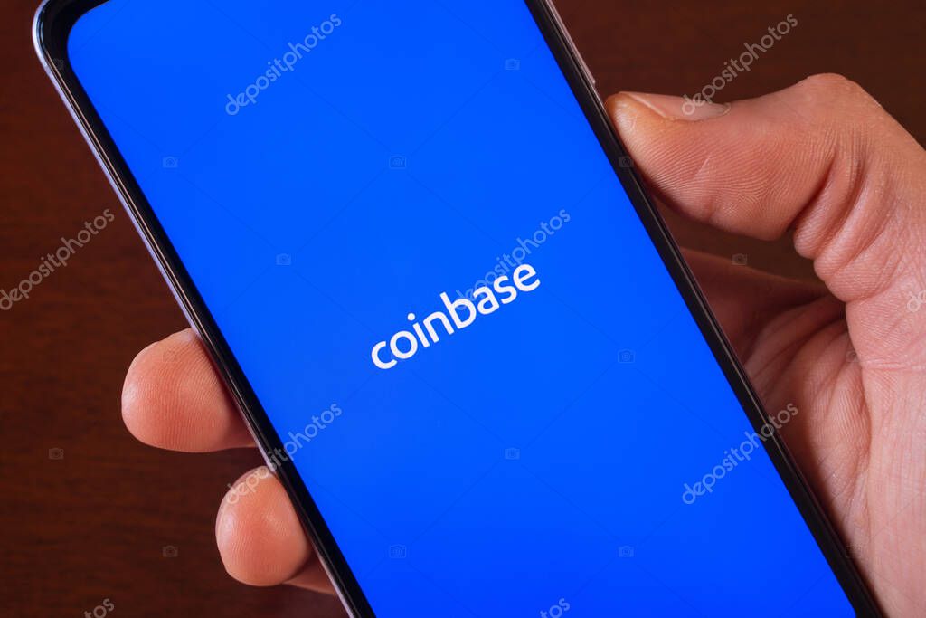 SANTA MARIA CAPUA VETERE, ITALY - Apr 13, 2021: Coinbase App on Smart Phone. Buy and sell Cryptocurrencies. Caserta, Italy, April 13th 2021.
