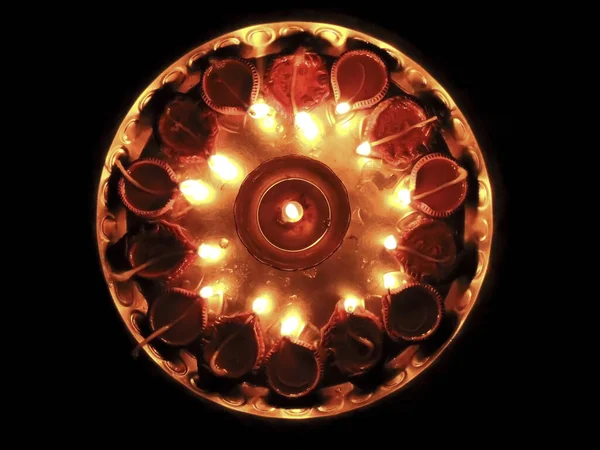 Uma Vista Superior Iluminação Velas Durante Lâmpada Festival Diwali Índia — Fotografia de Stock