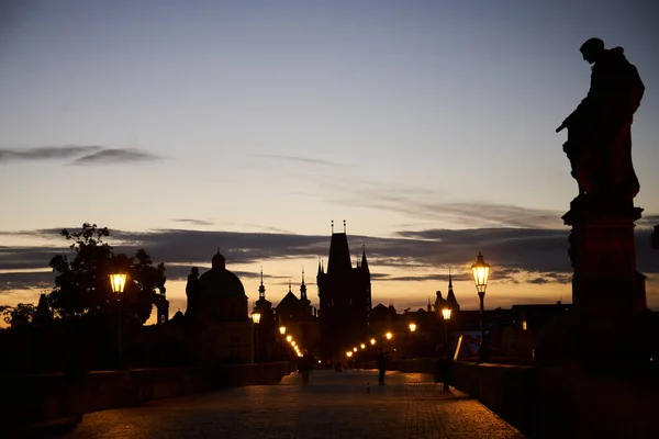 Východ Slunce Karlově Mostě Staré Město Praze — Stock fotografie