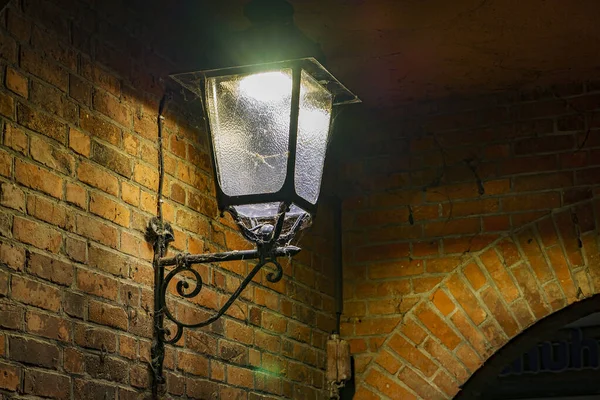 Low Angle View Lamp Brick Wall Spider Webs — Stock Photo, Image