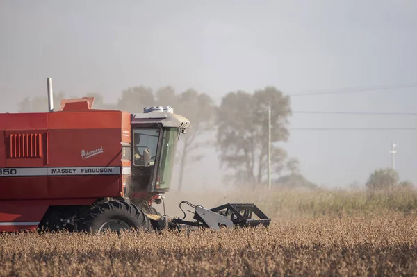 Firmat Argentina 2021 Una Mietitrebbia Raccoglie Campo Soia Nella Provincia — Foto Stock