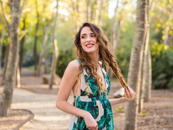 Happy Young Female Enjoying Leisure Time Spring Park — Stock Photo, Image