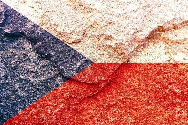 Uma Bandeira República Checa Vintage Fundo Rocha Grunge Weathered — Fotografia de Stock