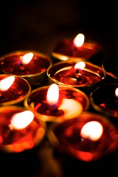 Closeup Lighted Candles Darkness — Stock Photo, Image