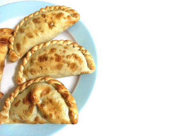 Empanadas Tradizionali Argentini Pasta Piegata Sopra Ripieno Carne Macinata Formaggio — Foto Stock