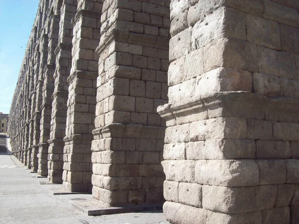 Detailní Záběr Kamenných Bloků Historického Akvaduktu Segovii Španělsko — Stock fotografie