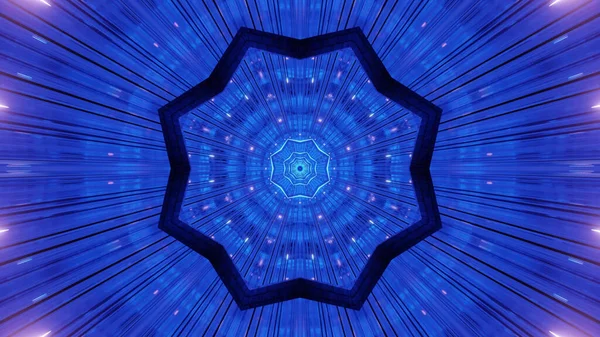 未来的な明るいネオンブルーのフラクタル星型粒子の3Dレンダリング — ストック写真