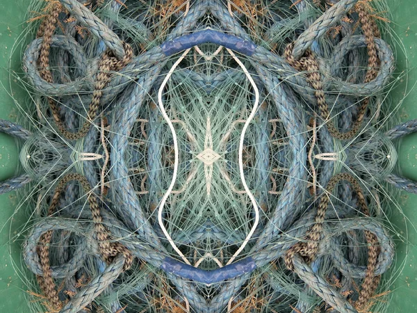 Ein Abstraktes Symmetrisches Muster Aus Fischernetzen Und Fischerleinen — Stockfoto