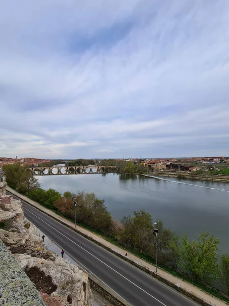 Douro River Cloudy Sky Zamora Spain View Mirador Del Troncoso — Stock Photo, Image