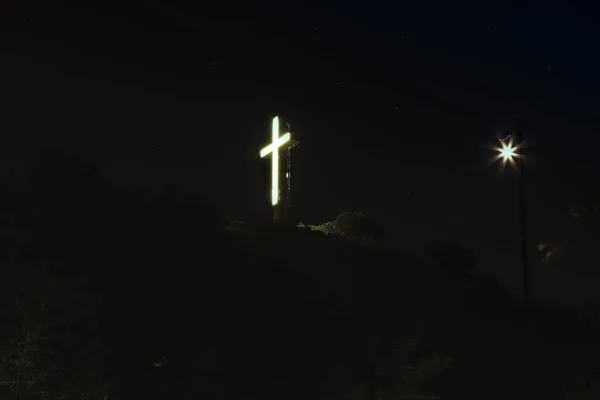 Zonsondergang Foto Van Cross Een Berg Simi Valley Californië — Stockfoto