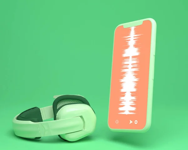 Een Weergave Van Professionele Studio Hoofdtelefoons Een Smartphone Met Audiogolven — Stockfoto