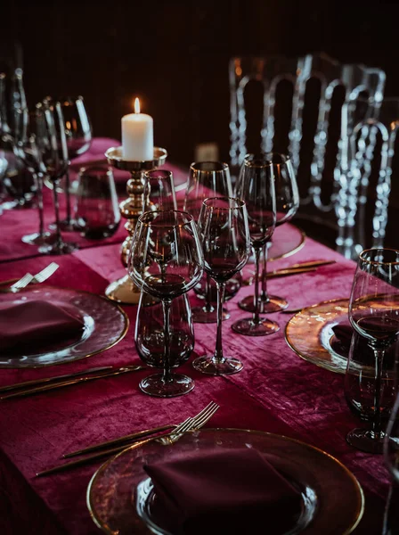 Vertical Shot Dining Table Set Candle — Stock Photo, Image