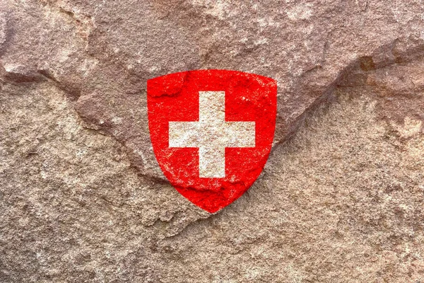 Herb Szwajcarii Wietrznej Skalnej Ścianie — Zdjęcie stockowe