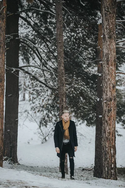 눈덮인 숲에서 스카프를 남성의 — 스톡 사진