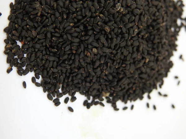 Closeup Shot Pile Black Chia Seeds Salvia Hispanica White Background — Stock Photo, Image
