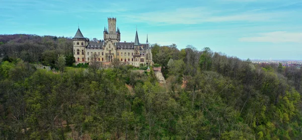 Letecký Pohled Hrad Marienburg Obklopený Lesem Marienberg Pattensen Německo — Stock fotografie