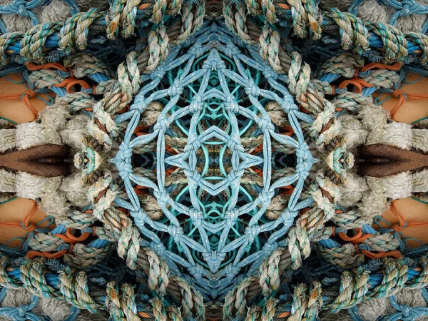 Ein Abstraktes Symmetrisches Muster Aus Fischernetzen Und Fischerleinen — Stockfoto
