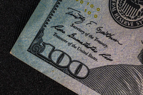 Nahaufnahme Einer 100 Dollar Banknote Inflations Und Wirtschaftskonzept — Stockfoto