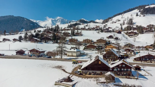 Una Bella Vista Aerea Del Villaggio Innevato Rougemont Svizzera — Foto Stock