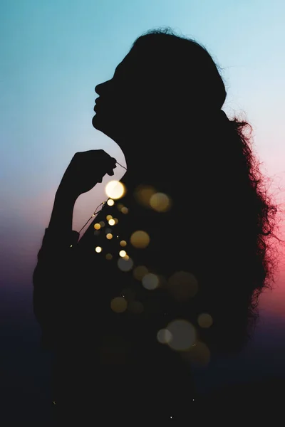 Une Silhouette Profil Féminin Indien Sur Fond Vibrant Avec Des — Photo