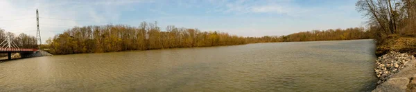 Sebuah Gambar Panorama Dari Sungai Yang Tenang Dengan Semak Semak — Stok Foto