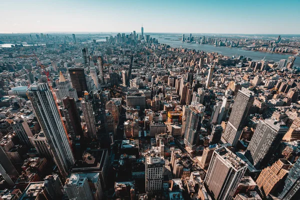 Stadsbild New York City Solljuset Och Blå Himmel Usa — Stockfoto
