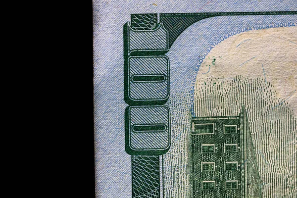 Closeup 100 Dollar Money Banknote Isolated Dark Background — Stock Photo, Image