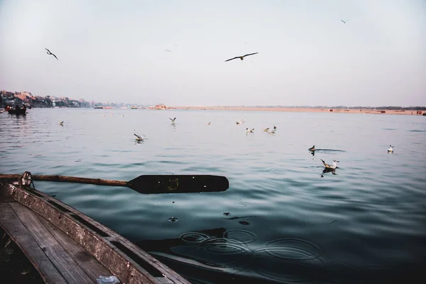 Histórica Cidade Varanasi Longo Ghat Rio Ganges Vista Barco — Fotografia de Stock