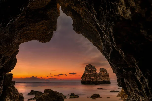 Vacker Utsikt Över Solnedgång Praia Camilo Stranden Lagos Portugal — Stockfoto