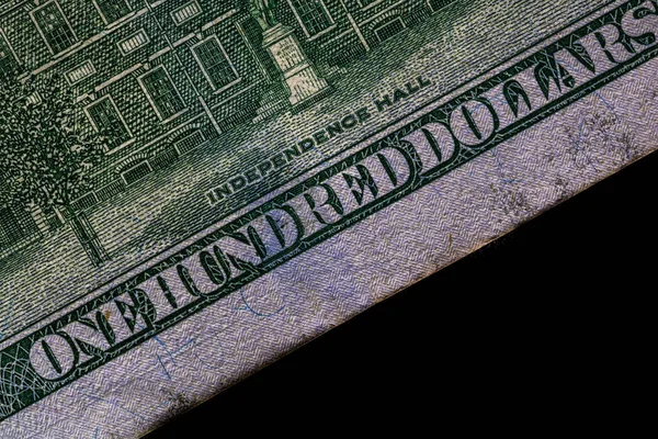 Closeup 100 Dollar Money Banknote Isolated Dark Background — Stock Photo, Image